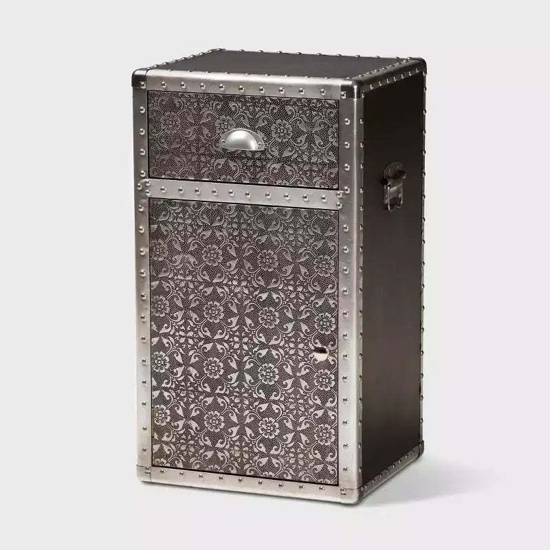 Cosette Metal Floral Accent Cabinet Silver - Baxton Studio: Universal Storage Footlocker, 28" High