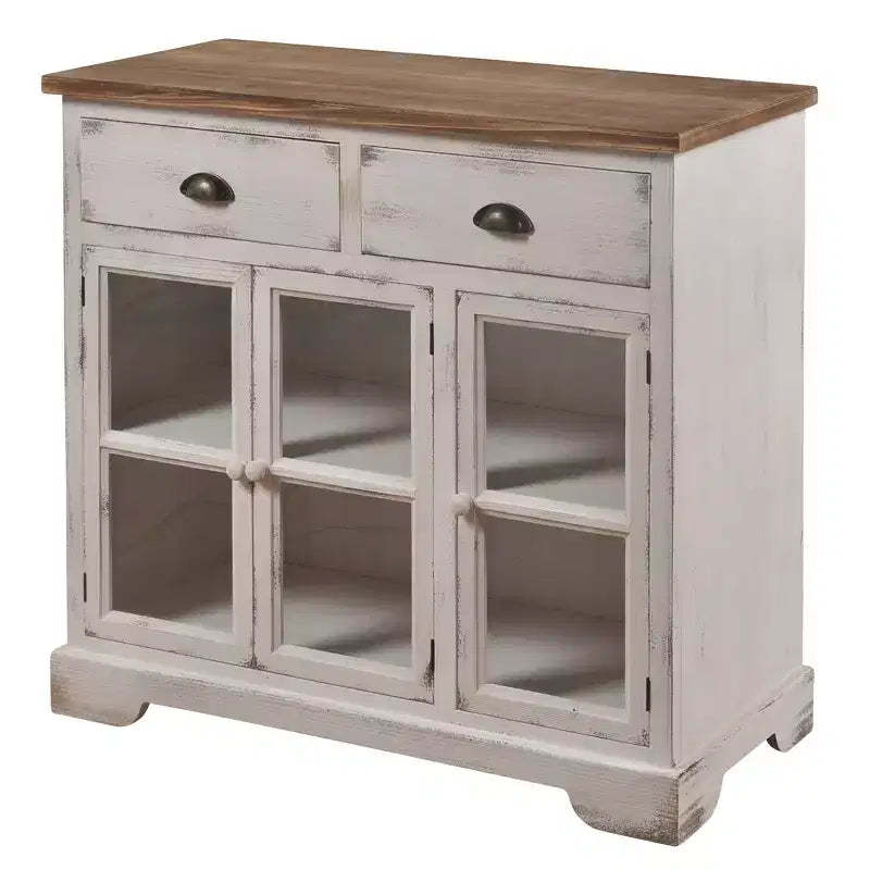 3 Door/2 Drawer Shabby Chic Window Pane Cabinet Antique White/Natural - StyleCraft: Farmhouse Style, Fixed Shelf, Wood Composite