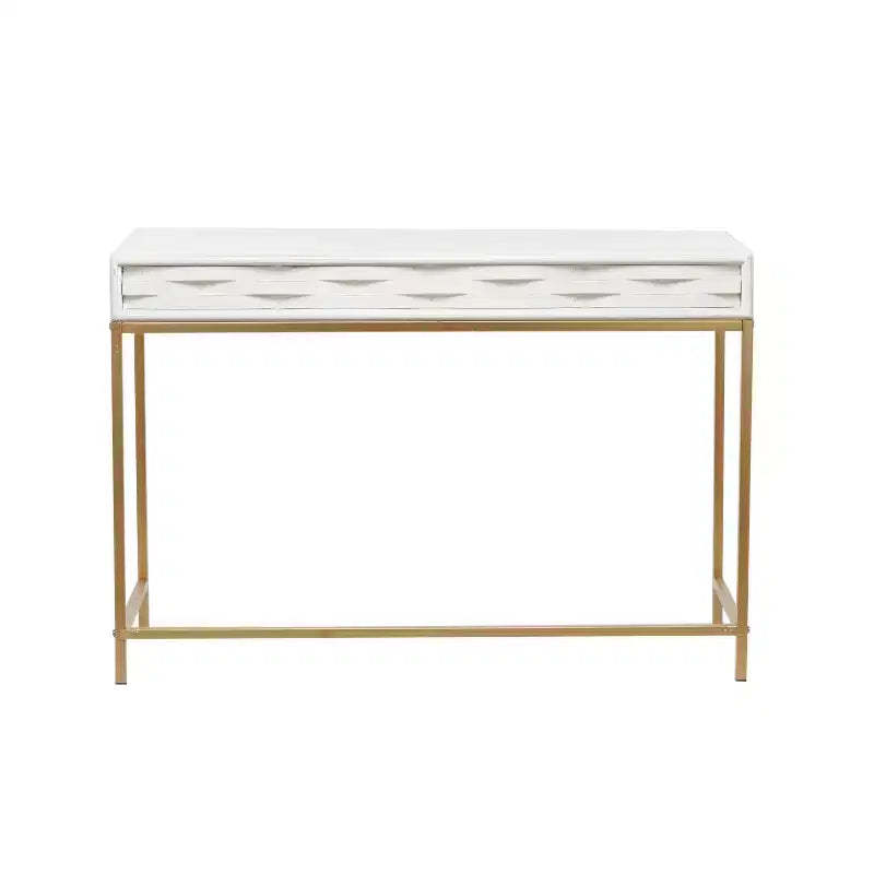Contemporary 2 Drawer Metal Console Table White - Olivia & May: Gold Frame, Foyer Storage, No Assembly Required
