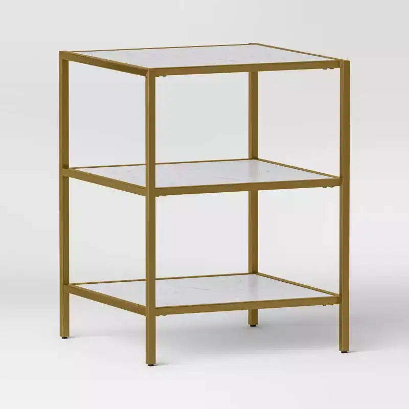 Faux Marble and Metal Side Table Gold - Threshold™: Brushed Gold Frame, 3-Tier Square Display