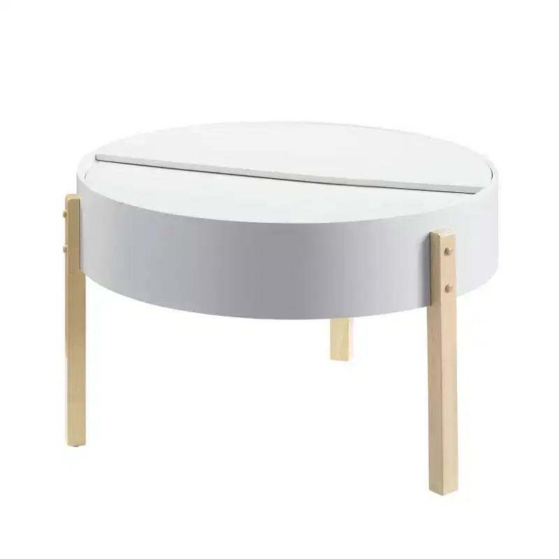 Bodfish Coffee Table White/Natural - Acme Furniture: Mid-Century Modern, Hidden Storage