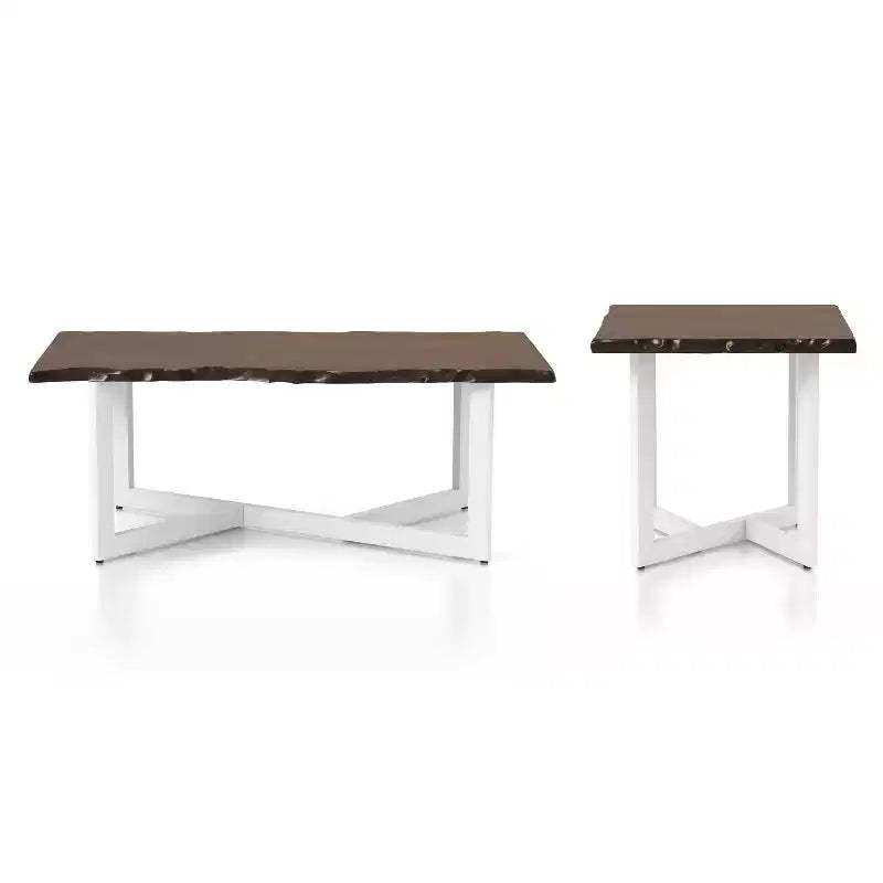 Grinta Coffee and End Table Set Oak - miBasics: Transitional Style, Live Edge, Metal Base