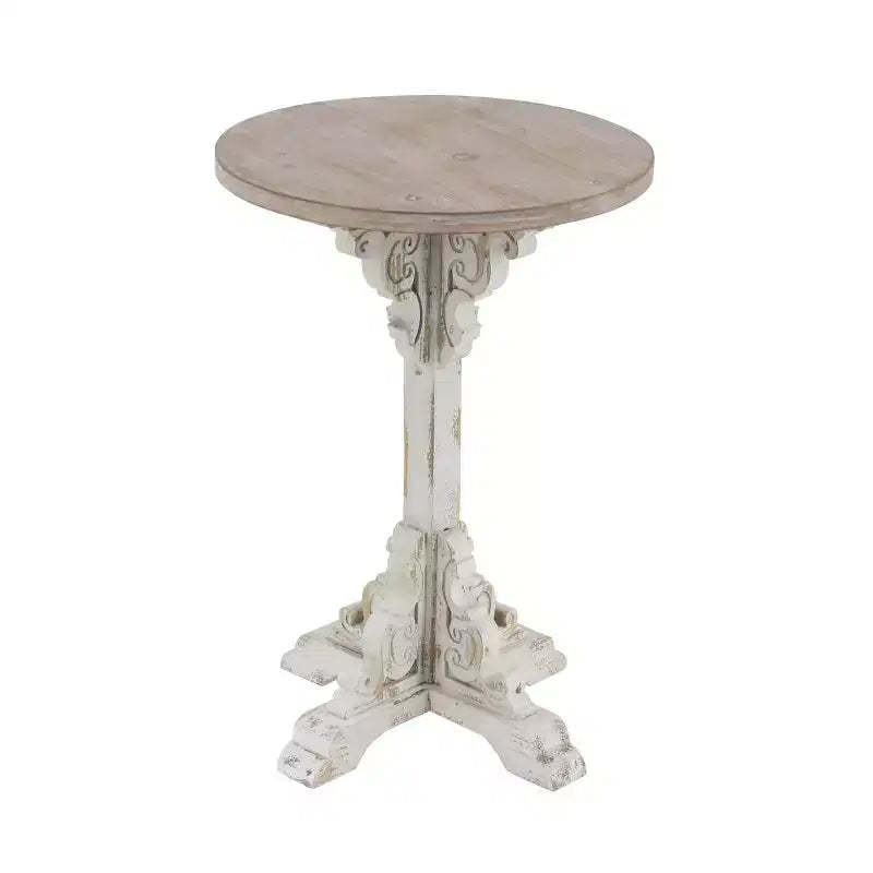 Farmhouse Chinese Fir Accent Table Gray - Olivia & May: Pedestal, Indoor Use, Round Shape