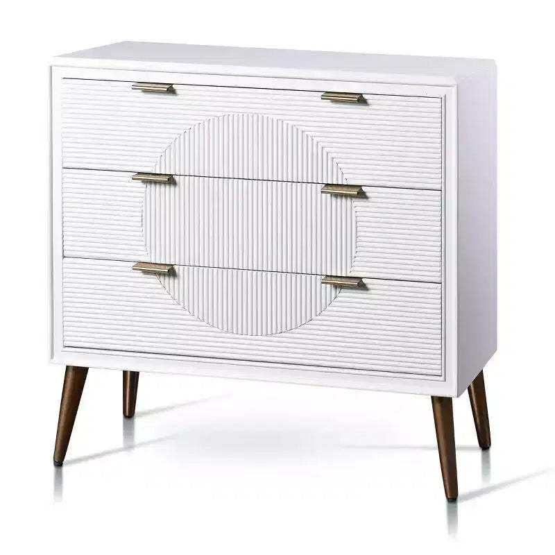 StyleCraft Milo 3 Drawer Chest White/Copper: MDF Baby Dresser, Painted Finish, No Tools Assembly