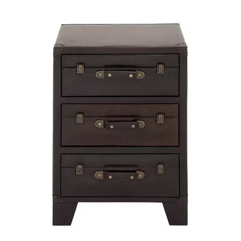 Traditional Wood and Faux Leather Cabinet Dark Brown - Olivia & May