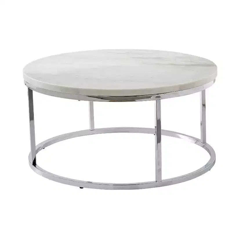 Echo Round Cocktail Table White - Steve Silver Co.: Chrome Base, 36" Modern Design