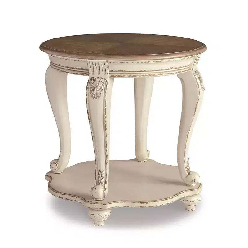 Realyn End Table - Signature Design by Ashley: Cottage Style, Antiqued Two-Tone, Wood Finish