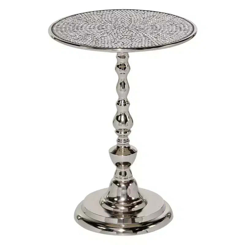 Glam Aluminum Pedestal Table Silver - Olivia & May: Round Luxury Accent, 20" Height, Metal Tabletop, 15.6" Width