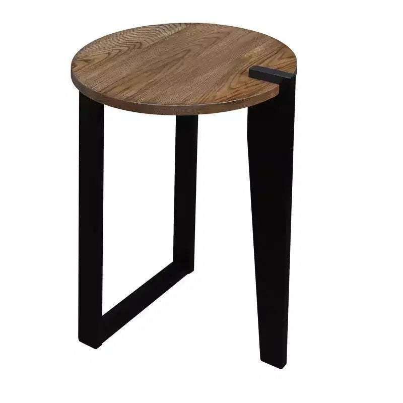 Contemporary Round End Table Gray/Black - Flora Home: Sundial Leg Design, Oak Top, 24" Height