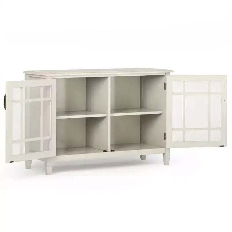 Hampshire Low Storage Cabinet Antique White - WyndenHall: Traditional Style, Adjustable Shelves, Glass Doors