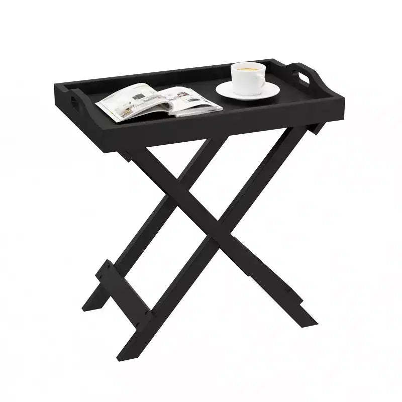 End Table with Removable Tray Top Black - Lavish Home: Folding, Portable, 22lb Capacity, Modern Style