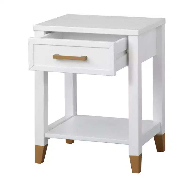 Buylateral Rena End Table White: Modern Mid-Century Style with Storage Drawer & Lower Shelf