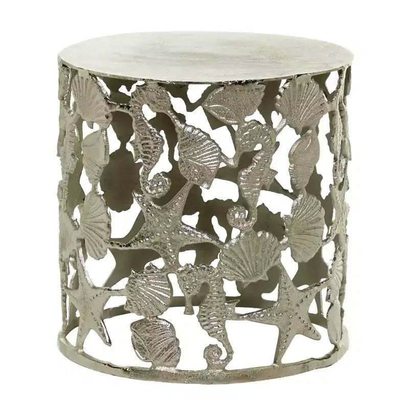 Coastal Aluminum Accent Table Silver - Olivia & May: Seahorse Base, Indoor Use, No Assembly Required