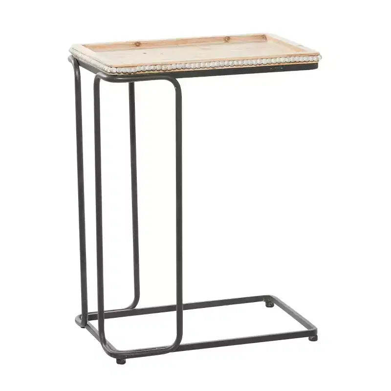 Industrial Ceramic Accent Table White - Olivia & May: Black Metal, C-Shaped, No Assembly Required