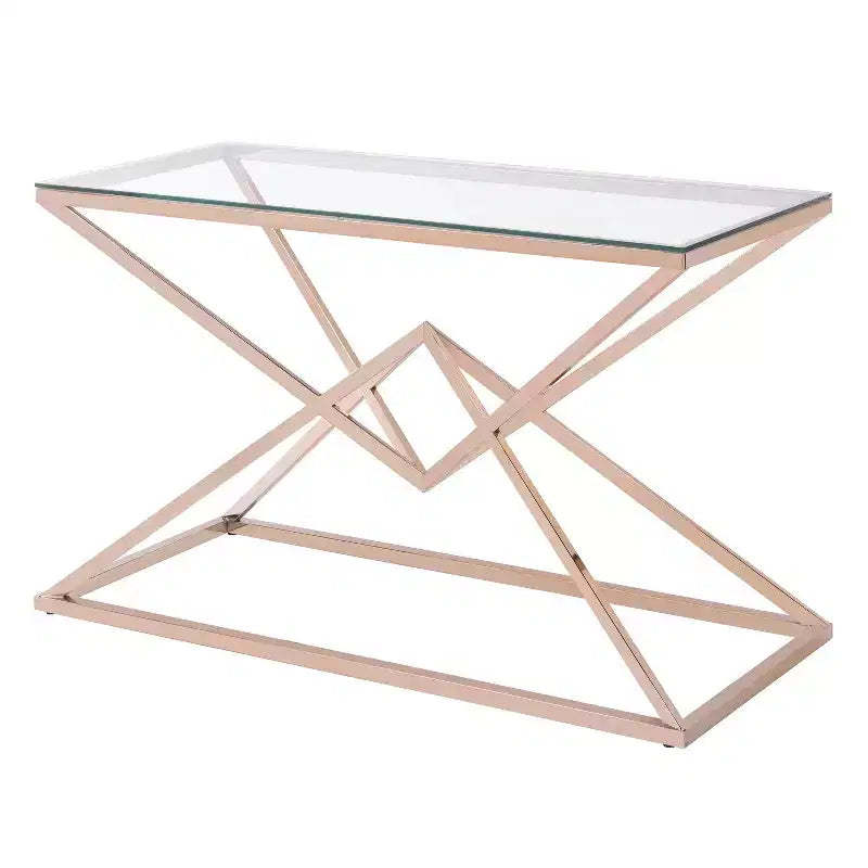 Justi Glass Top Sofa Table Gold Plating - miBasics: Steel Frame, Entryway, Modern Design, 47.25"W