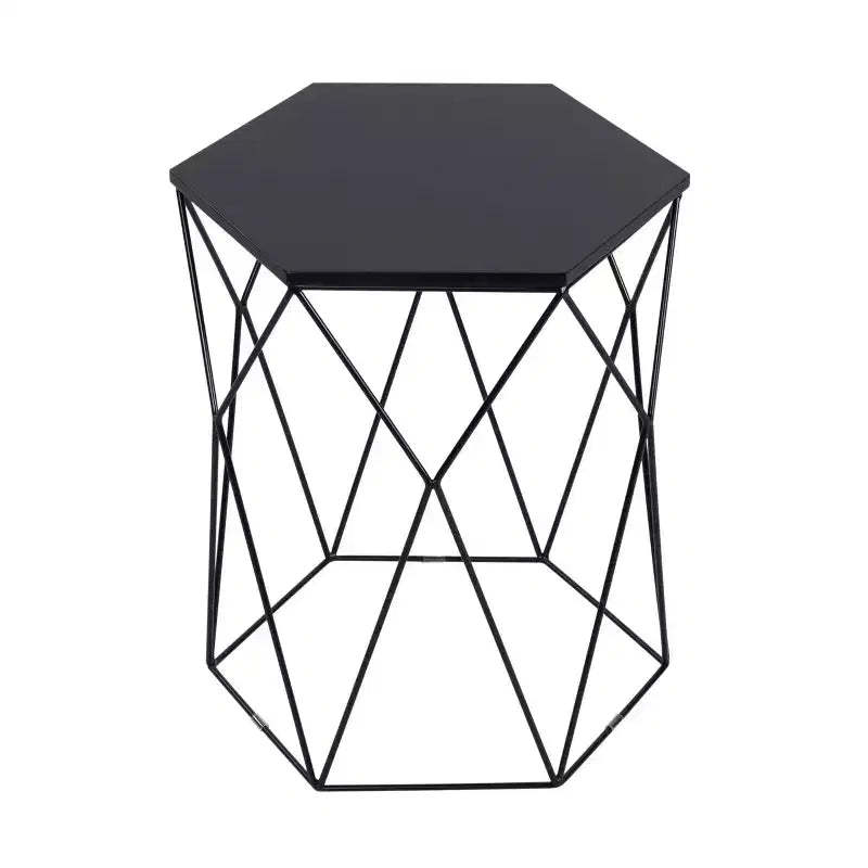 Adore Decor Element Geometric Side Table Midnight Black: Hexagonal, Iron Frame, No Assembly Required