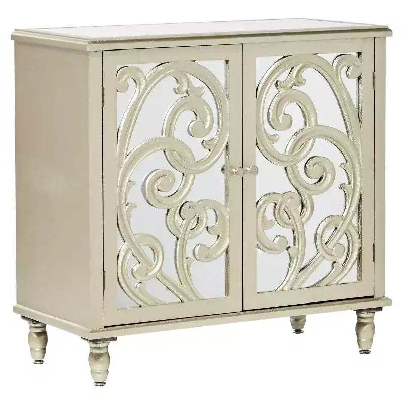 Glam Mirrored and Patterned Wood Cabinet Beige - Olivia & May