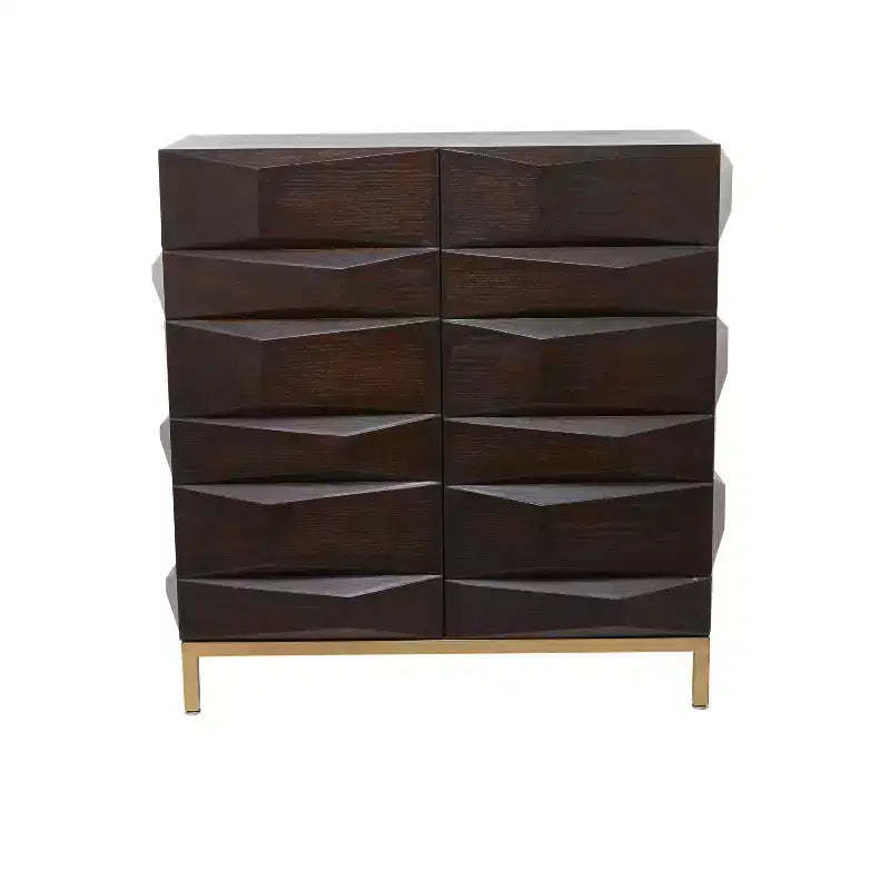 Contemporary Bold Facet Carved Wood Side Cabinet Brown - Olivia & May: Arched Design, No Assembly Required