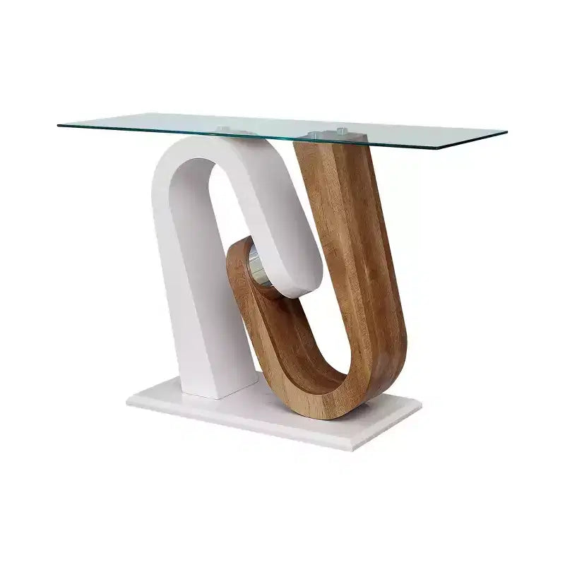 Saxon Pedestal Base Sofa Table White - miBasics: Modern Entryway Table, Tempered Glass Top, Wood Veneer