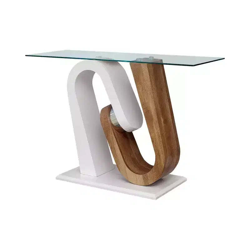 Saxon Pedestal Base Sofa Table White - miBasics: Modern Entryway Table, Tempered Glass Top, Wood Veneer