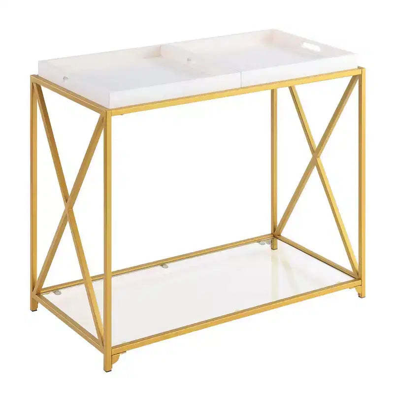 St Andrews Console Table White/Gold - Breighton Home: Modern Glass Top, Metal Frame, Entryway Furniture