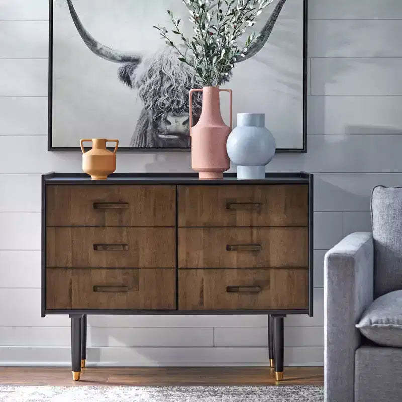 angelo:HOME Randy Mid Century Modern Decorative Buffet Cabinet Black/Walnut
