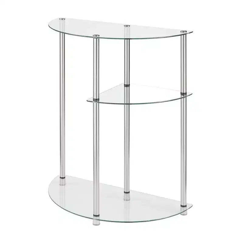 Breighton Home Designs2Go Classic Glass 3 Tier Display Entryway Hall Table in Glass/Chrome
