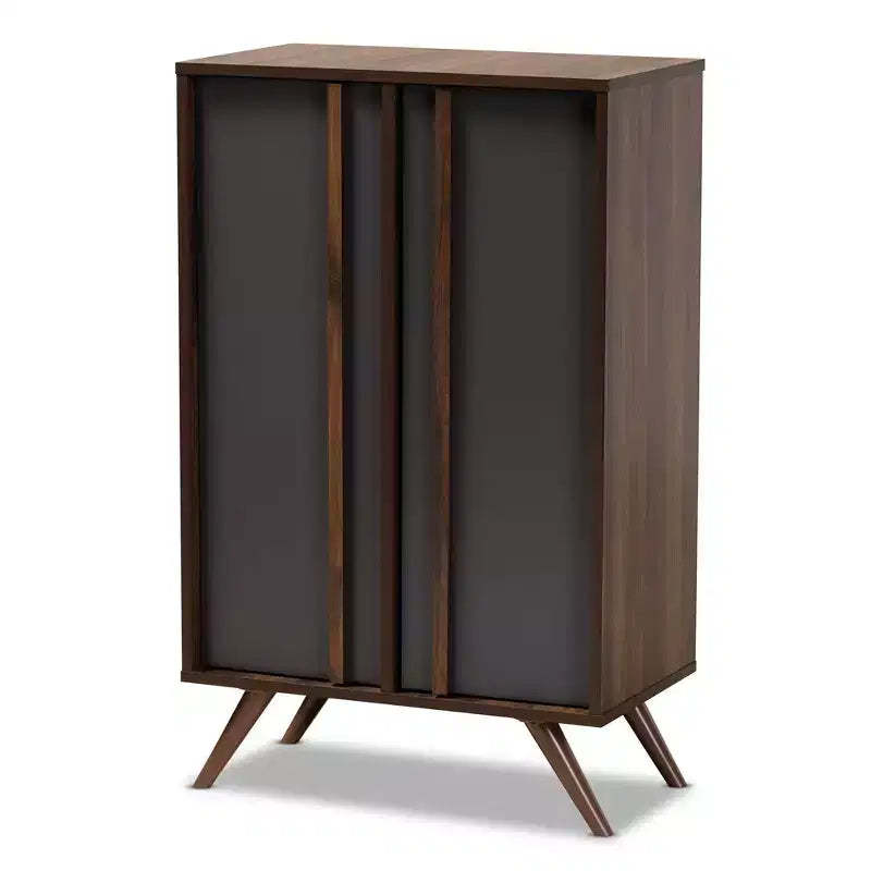 2 Door Naoki Two-Tone Wood Shoe Cabinet Gray/Walnut - Baxton Studio: Storage for Entryway, Holds 15 Pairs