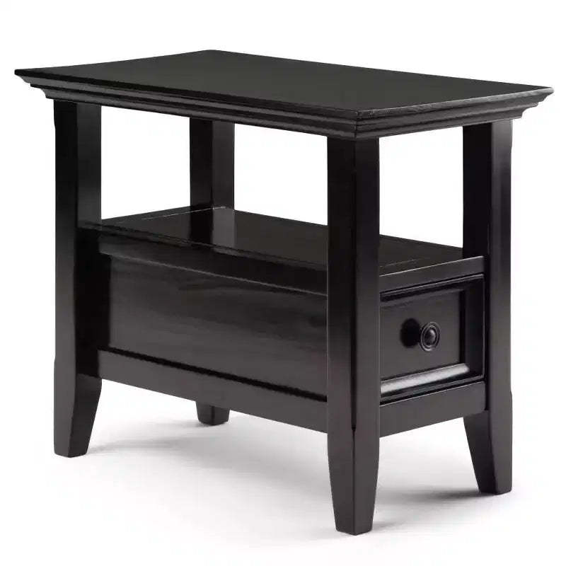 14" Halifax Narrow Side Table Hickory Brown - WyndenHall: Drawer, Open Shelf, Pine Material