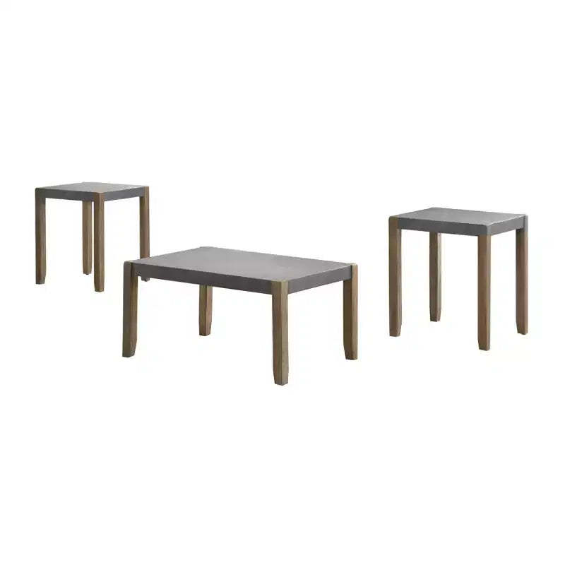 36" Davenport Faux Concrete and Wood Coffee Table with 2 Square End Tables Light Amber - Alaterre Furniture: Rustic Industrial 3-Piece Set