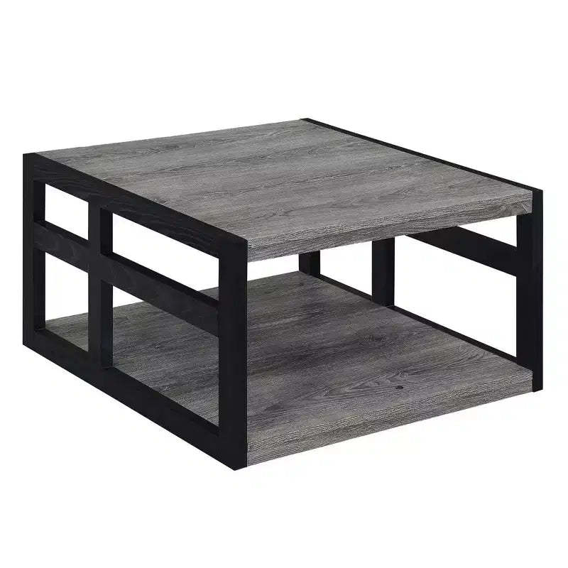Breighton Home Monterey Square Coffee Table with Shelf in Weathered Gray/Black