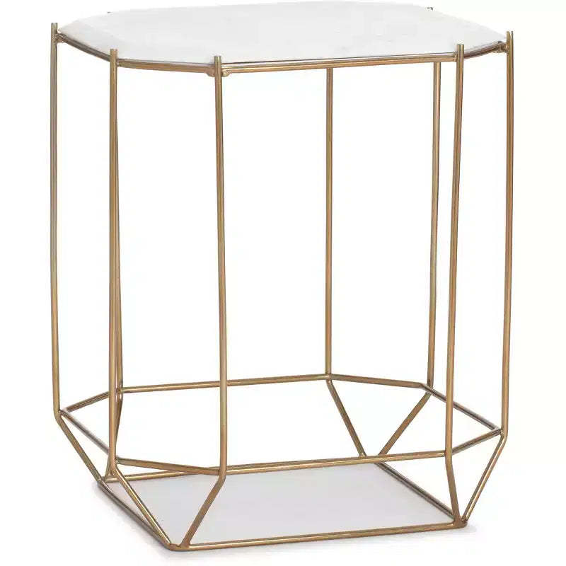 Finch Colton Solid Marble Top Accent Table with Metal Base White/Gold: Luxury Glam Style, Iron Frame, Square Shape