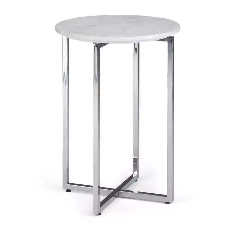 18" Farnell Contemporary Wide Metal Accent Side Table with Chrome Base White/Silver - WyndenHall: Marble Top, Round End Table