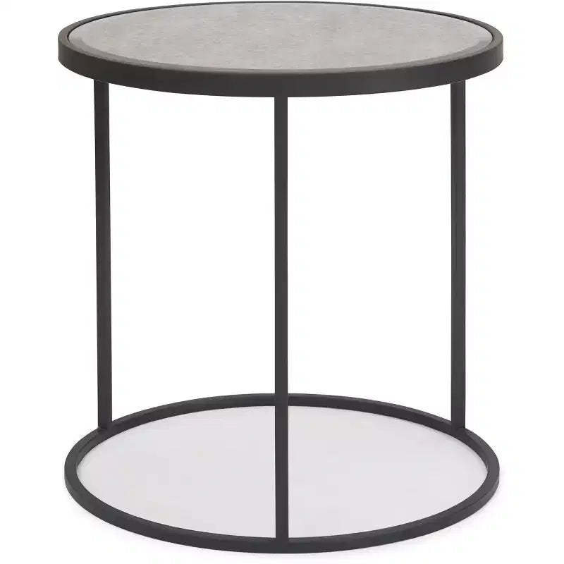 Gramercy Round Mirrored Side Table Black - Finch: Antique Finish, No Assembly Required, Metal Frame