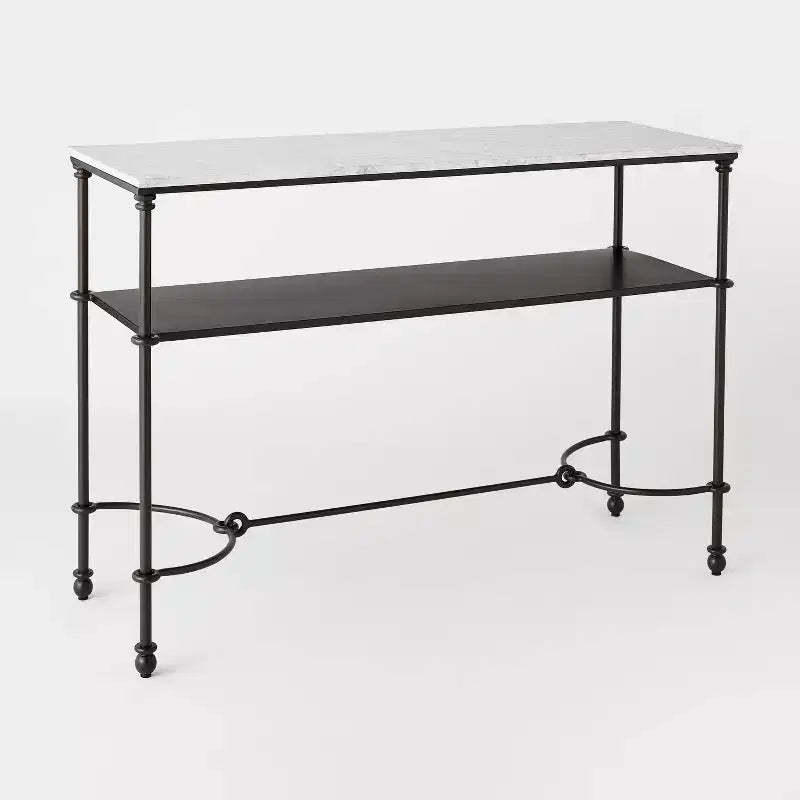 Metal and Marble Console Table with Shelf White Carrara Marble/Dark Bronze - Threshold™ designed with Studio McGee