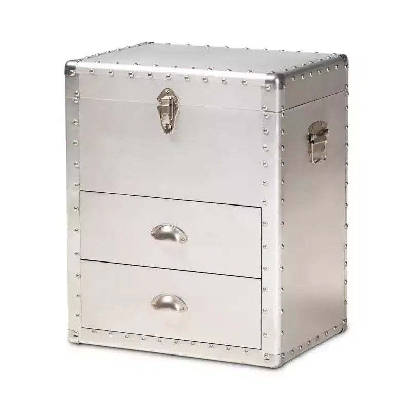 Serge Metal 2 Drawer Accent Storage Chest Silver - Baxton Studio: Vintage Industrial Design, Fully Assembled