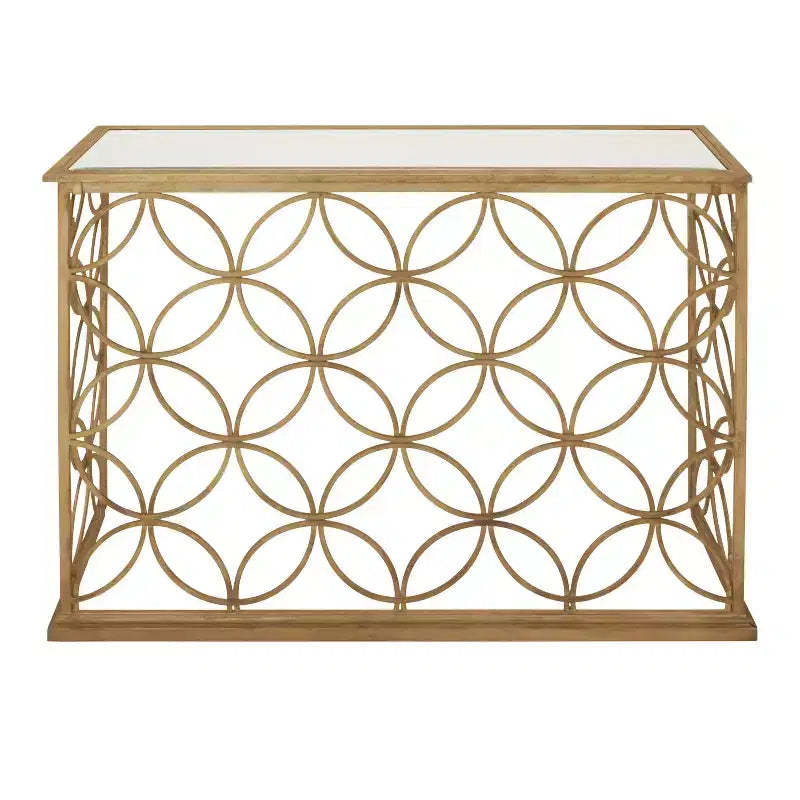 Olivia & May Rectangular Traditional Modern Metal Console Table Gold: Elegant Foyer, Entrance, Narrow Design