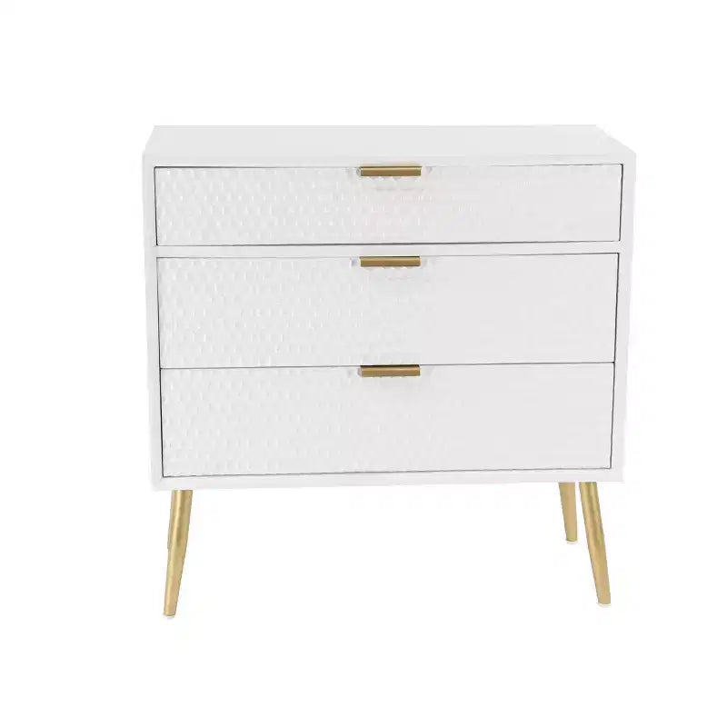 Olivia & May Modern 3 Drawer Wooden Chest with Knob Pulls White: Mid-Century Style, MDF Composite Frame