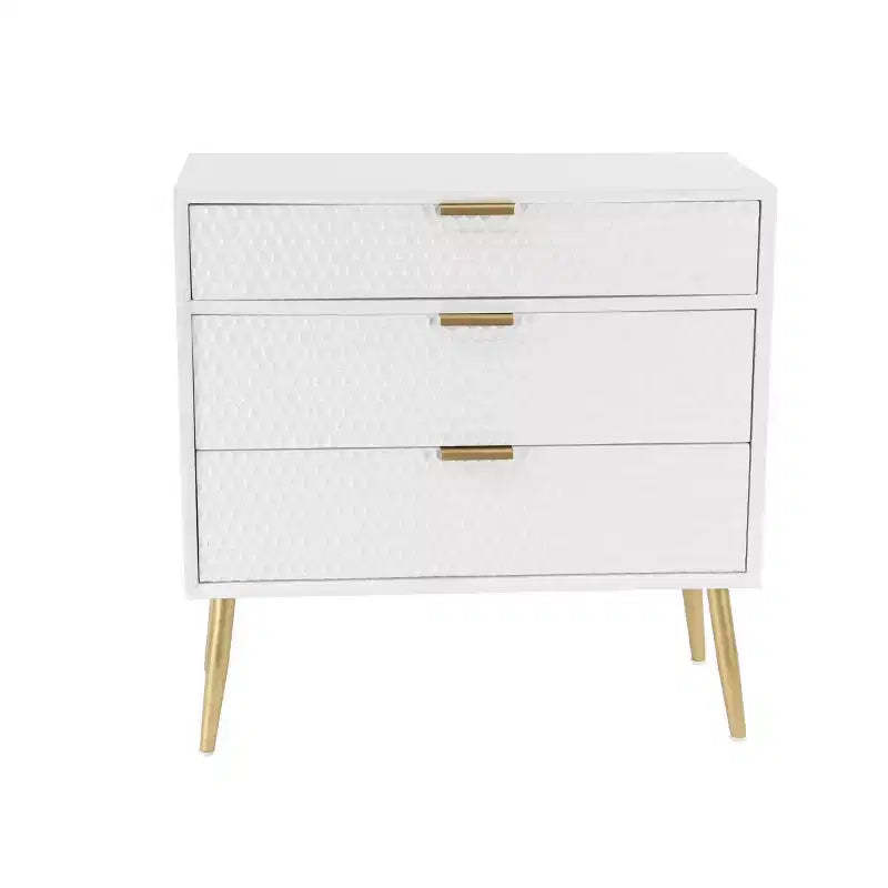 Olivia & May Modern 3 Drawer Wooden Chest with Knob Pulls White: Mid-Century Style, MDF Composite Frame