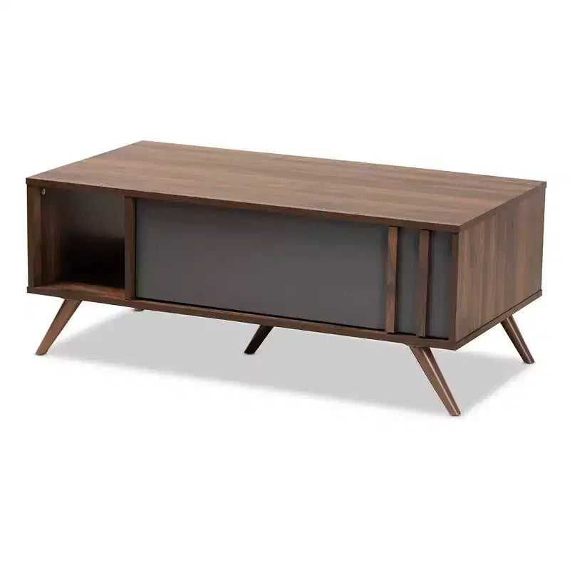 1 Drawer Naoki Two-Tone Wood Coffee Table Gray/Walnut - Baxton Studio: Modern Rectangular Particle Board Table with Shelf