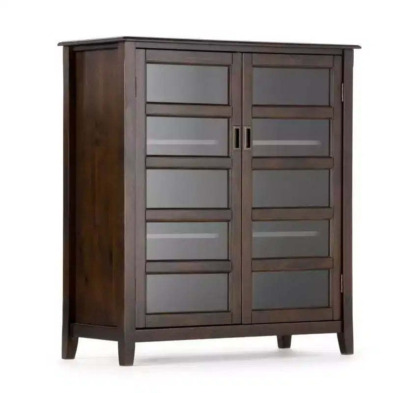 40" Portland Medium Storage Cabinet Mahogany Brown - WyndenHall: Tempered Glass Doors, Pine Frame, 4 Adjustable Shelves