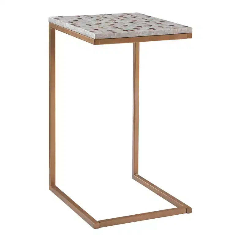 18"x 14" Priscille Accent C Table Gold - Linon: Capiz Shell, Geometric Frame, Coastal Glam