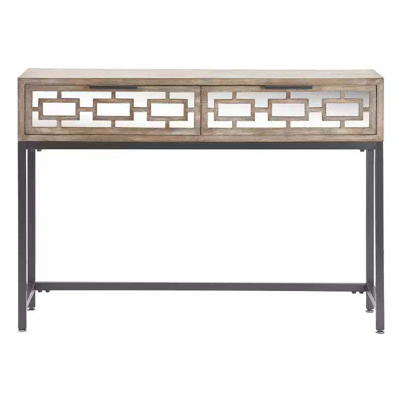 Hayworth Mirrored Console Table Gray - Finch: Modern Storage with Drawers, Antique Finish