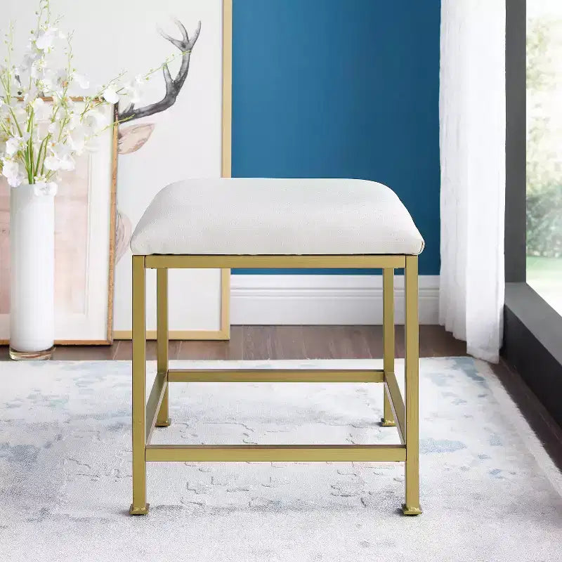 Aimee Vanity Stool Gold - Crosley: Modern Upholstered Faux Leather, Steel Frame, Padded Seat, 250 lb Capacity, 18.75" Height