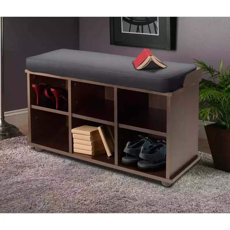 Townsend Entry Bench with Cushion And Storage Espresso - Winsome: Foyer Seating, Mudroom Organizer