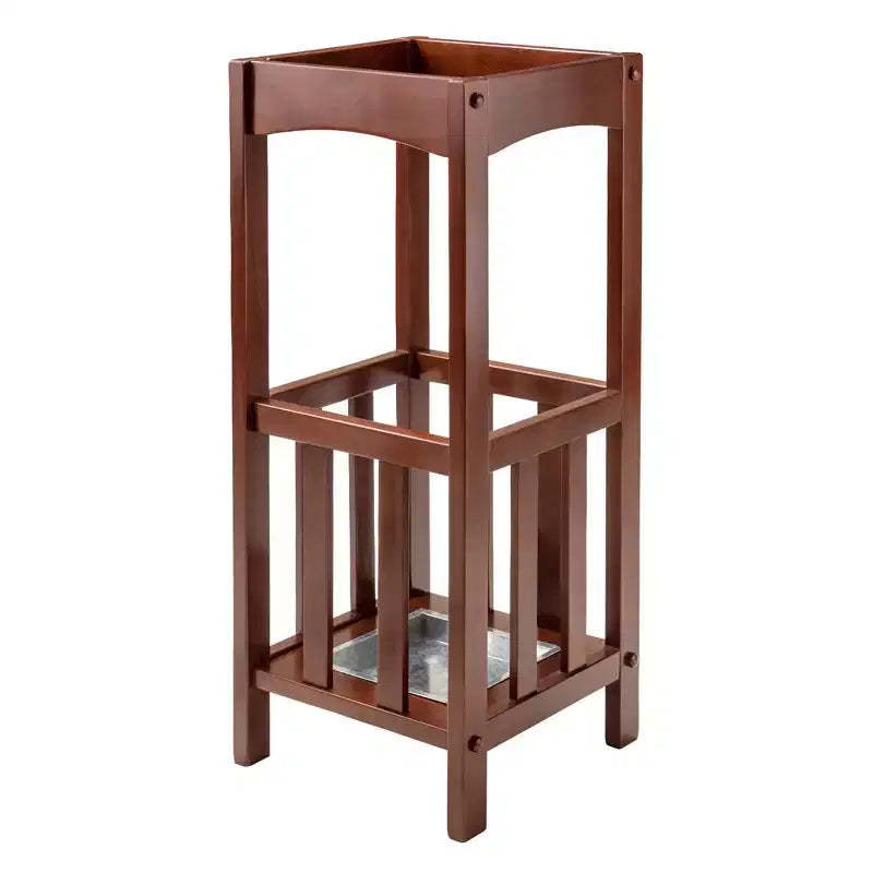 Winsome Rex Umbrella Stand with Metal Tray Walnut/Metal: Entryway Organizer, Wood Composite Construction