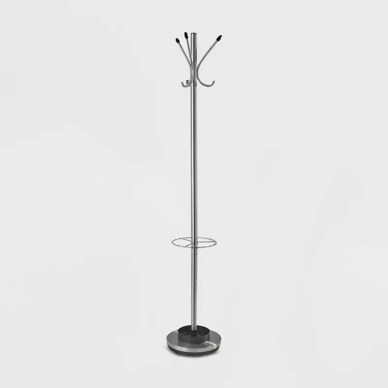 Umbrella Stand & Coat Rack Steel - Adesso: 6 Hooks, Metal Frame, 69" Tall, Water Tray