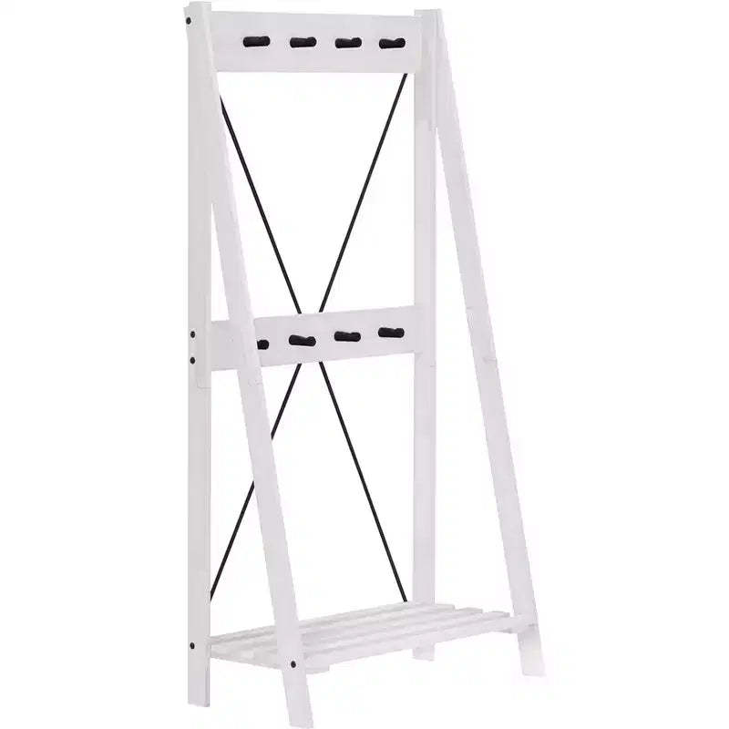 68" Solid Wood X Back Angled Hall Tree White Wash - Saracina Home: Pine Construction, Metal Hooks, Slatted Shelf