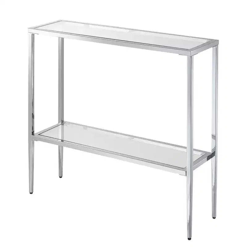 Breighton Home Nadia Glass Chrome Entryway Hall Table with Shelf in Glass/Chrome