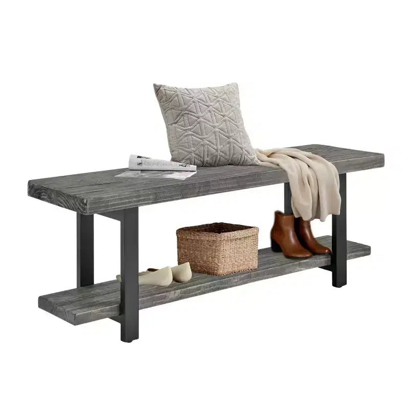 Pomona Metal and Wood Bench Slate Gray - Alaterre Furniture